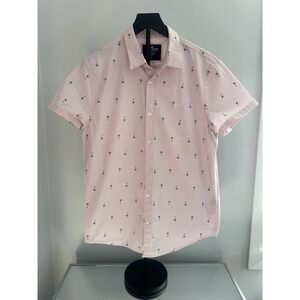 Hollister Epic Flex Pink Palm Print Resort Casual Button Up Shirt Men's M
